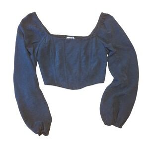 KIRIOUS LOS ANGELES Green Square Neck Puff Sleeve Corset Crop Top Women's Size S